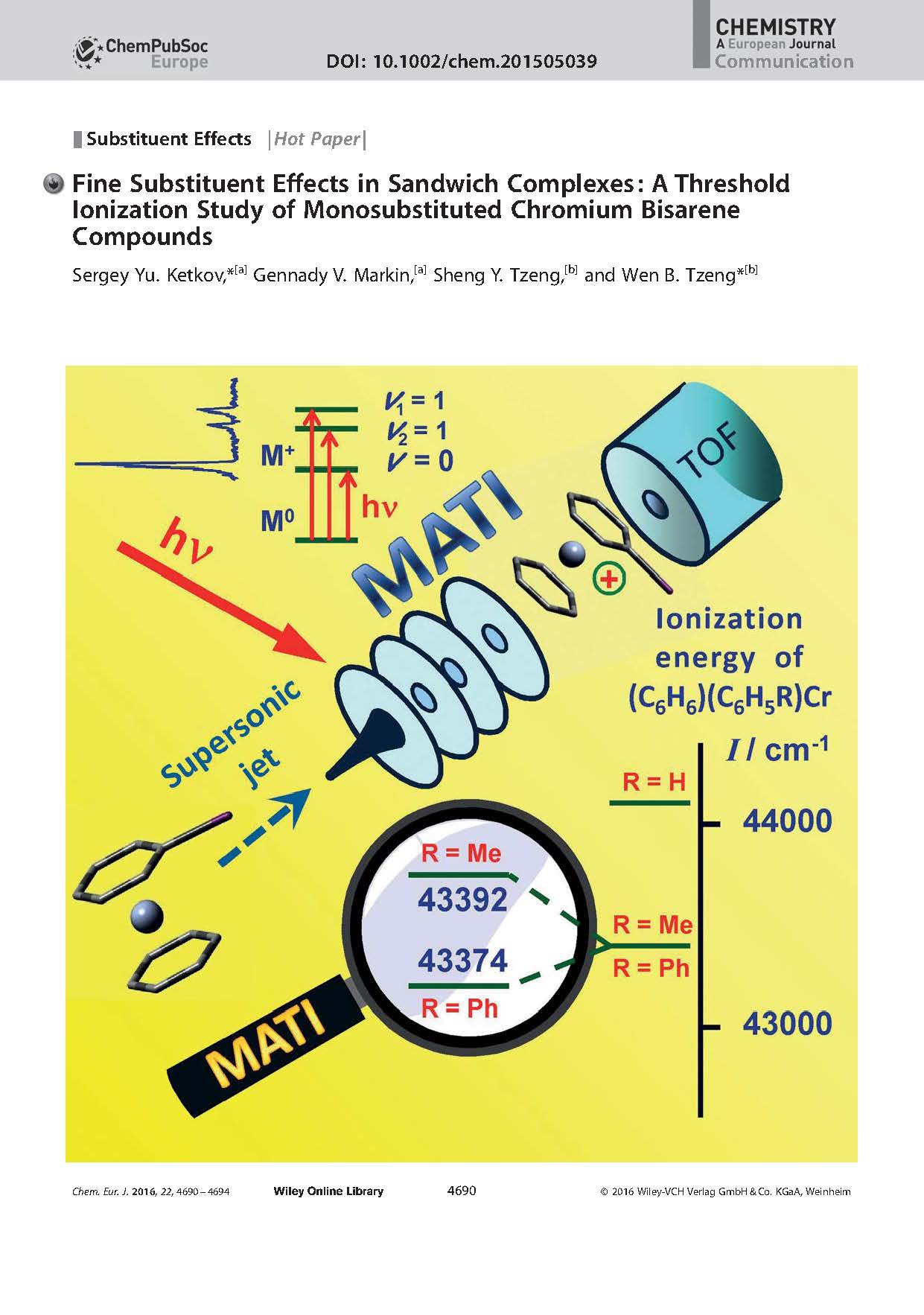 Fine substituent effects in sandwich complexes: First threshold ionization study of monosubstituted chromium bisarene compounds